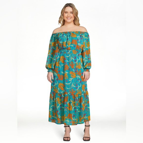 NWT Sofía Vergara Blue Caneel Bay Floral Off-Shoulder Maxi Dress Women’s Size XL - Picture 4 of 14